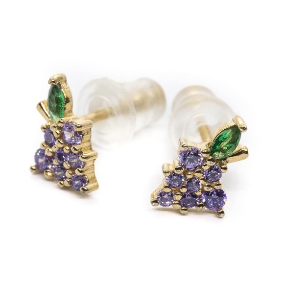 Fruit Stud Grapes Earrings 18K Gold Purple Grapes Summer Gold Jewelry 🍇 - Picture 2 of 7